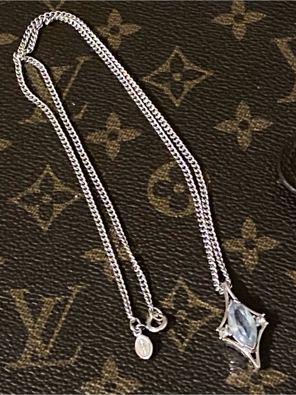Vintage 1976 Avon Crystal Palace Blue
Marquise Pendant Necklace